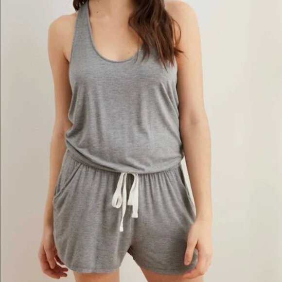 Aerie Knit Twist Back Romper - Dark Heather Gray with Drawstring Waist - Size XS - Picture 1 of 9